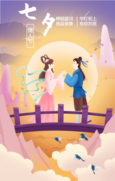 中国传统节日七夕情人节手机海报