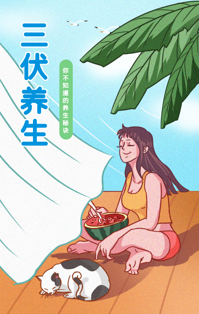 三伏养生夏季手绘手机海报