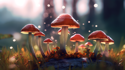 蘑菇在草地上的微距摄影图