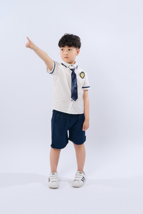 手指向远方的校服男生高清图版权图片下载