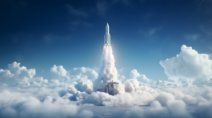高云中的火箭发射摄影版权图片下载