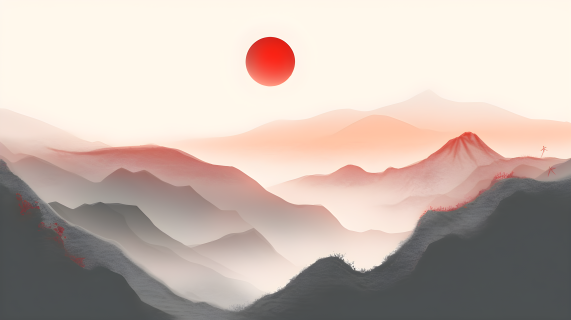 红日山脉的细线艺术高清图