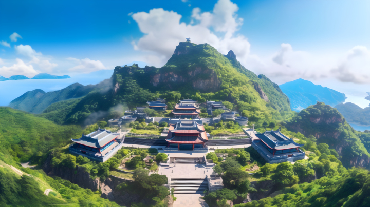 山间寺庙的鸟瞰摄影版权图片下载 山间寺庙的鸟瞰摄影版权图片下载