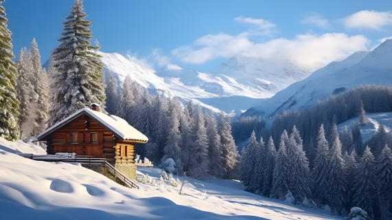 雪山小屋风景摄影图