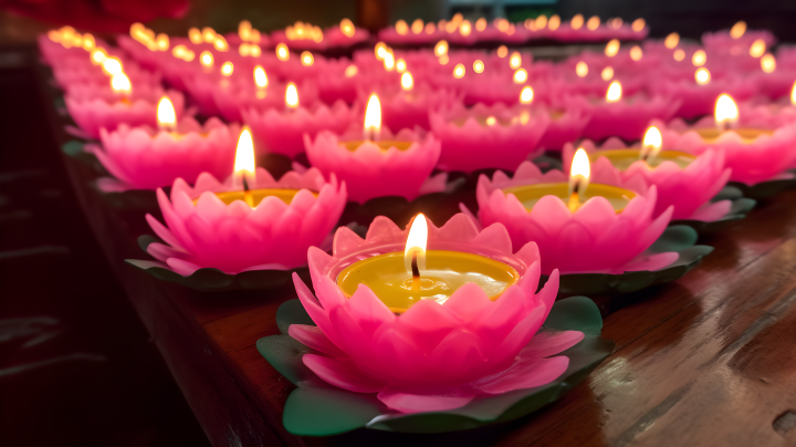 轻盈粉色莲花蜡烛摄影版权图片下载