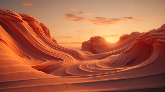 晨曦沙漠中的波浪形悬崖摄影图