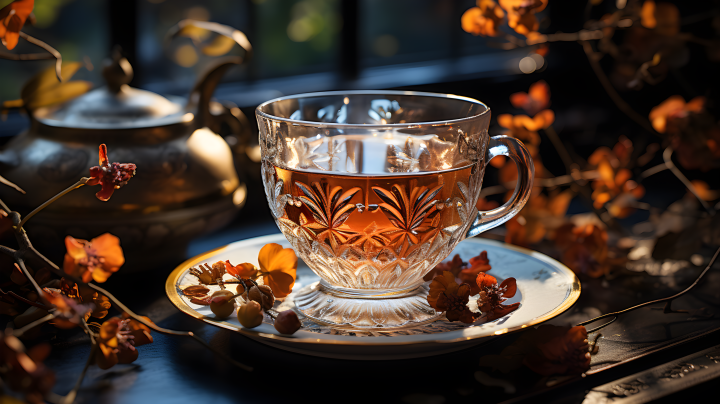传统茶艺秋日品茶摄影图版权图片下载
