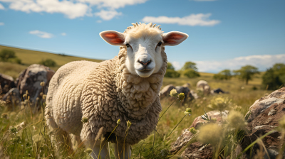 草原上吃草的羊摄影图
