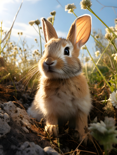 草原牧场棕色兔子摄影图