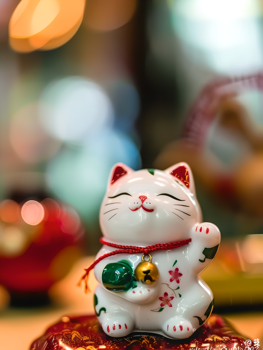 招财猫模糊背景版权图片下载