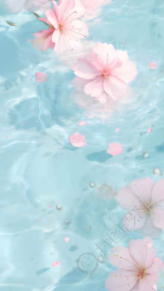 唯美樱花飘在水中背景