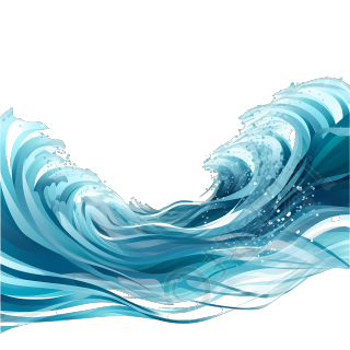 蓝色海边流动的水创意插画