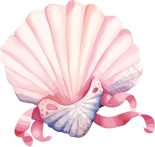 水彩贝壳与粉色丝带透明背景图形素材