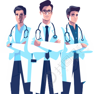 扁平图形风格的三位医生素材
