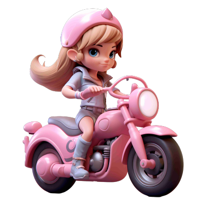 校园女生骑粉色摩托车的动漫人物插图