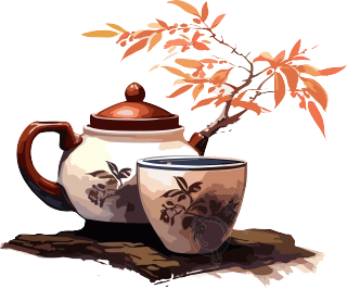 茶壶茶杯透明背景插画设计