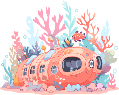 潜水艇珊瑚透明背景插画