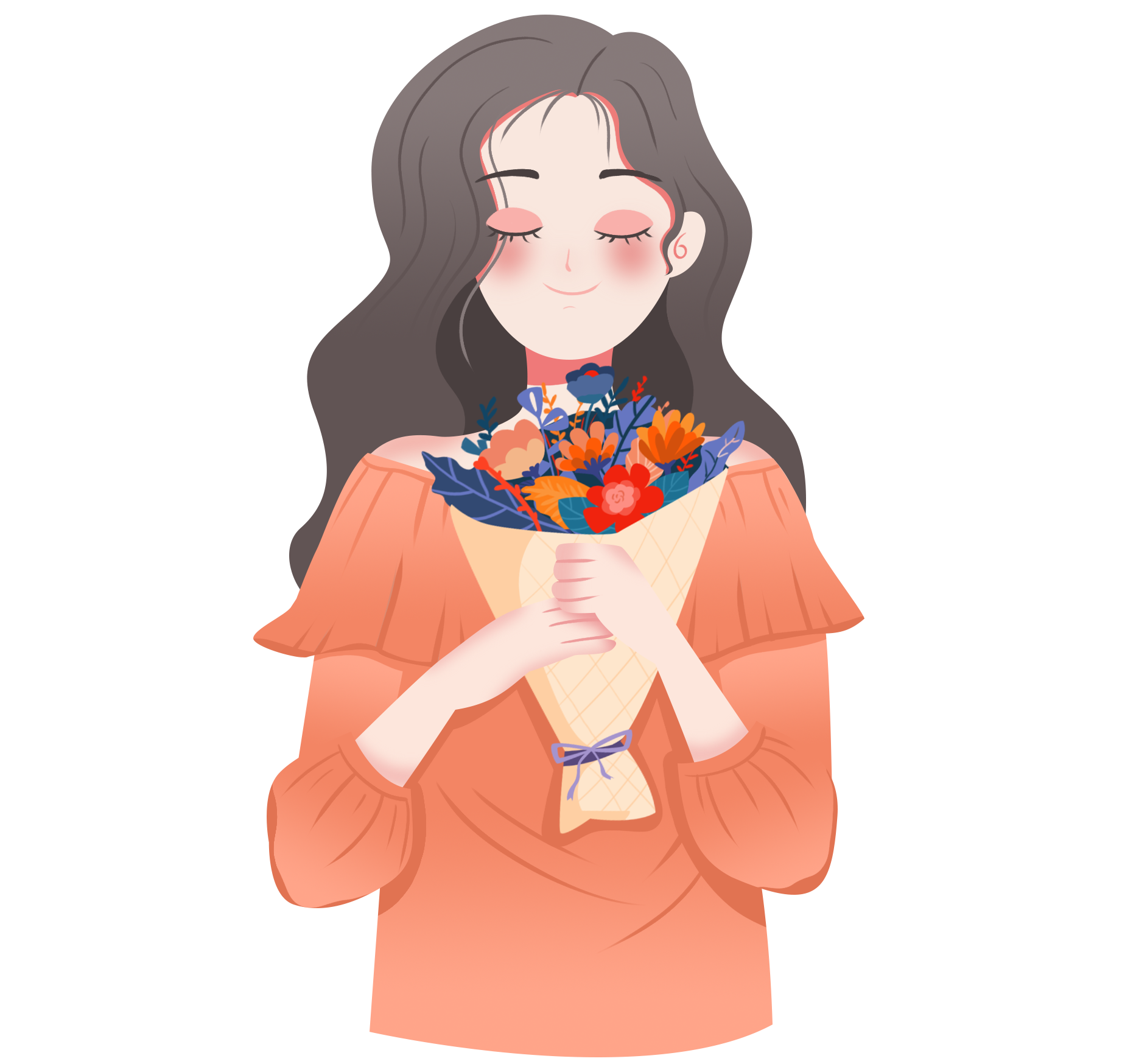 捧花女生绘画图片怎样画?