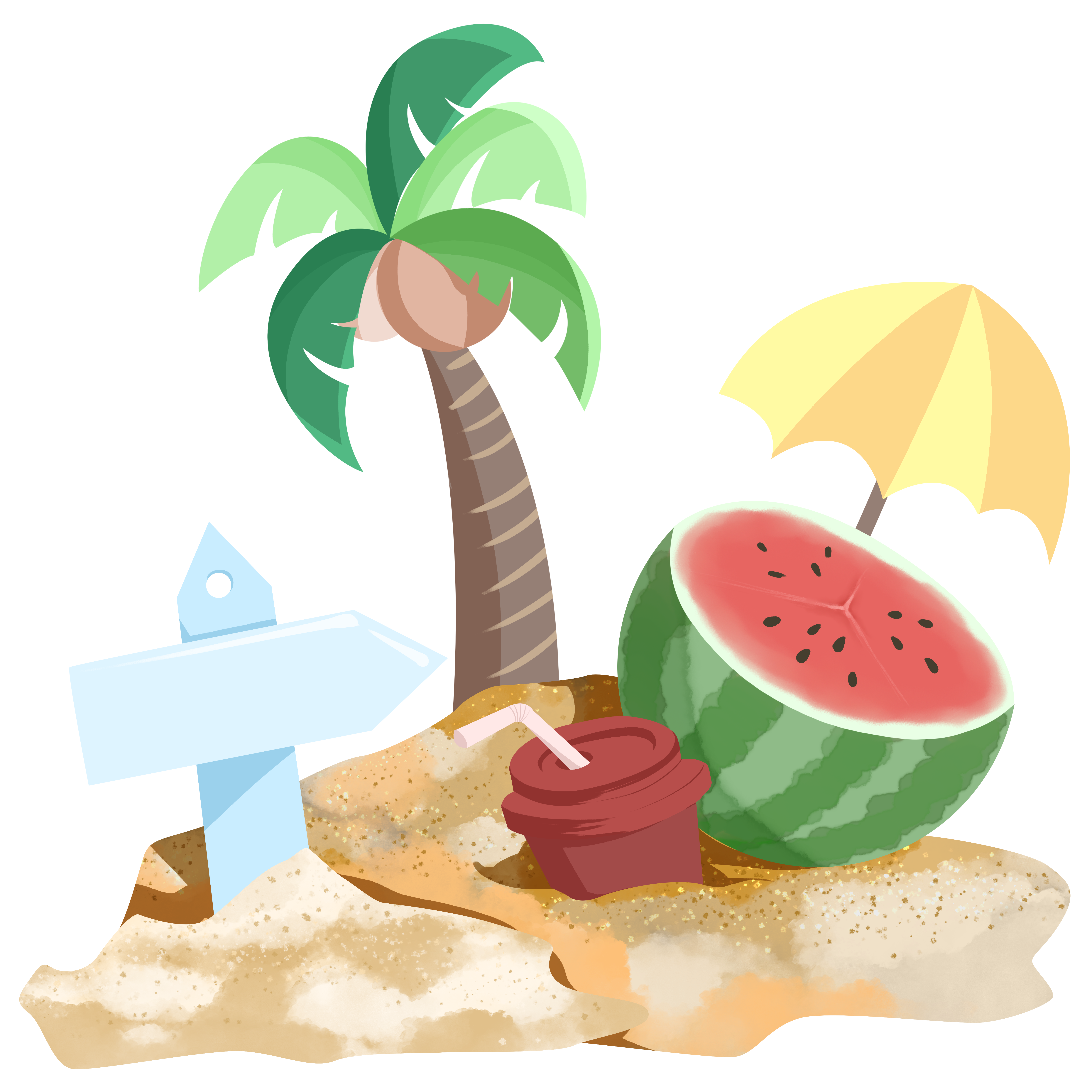 沙滩西瓜插画图片如何制作