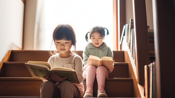 日式风格儿童阅读照片