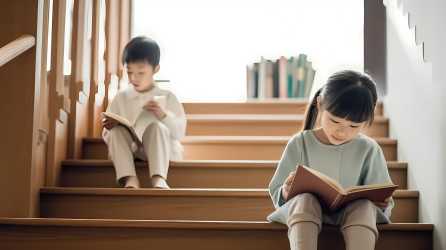 阶梯上的日式儿童阅读