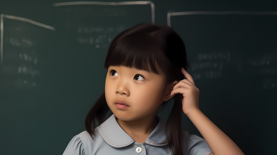 亚洲小女孩思考问题