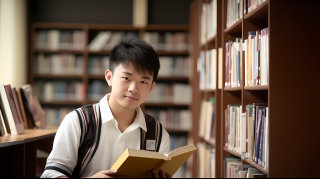 图书馆内的学生阅读场景图