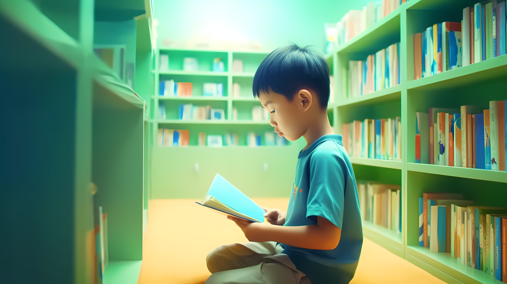 图书馆认真看书的少年摄影图版权图片下载