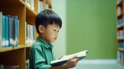 图书馆读书的男孩摄影图