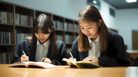 图书馆学习的两个女孩图片