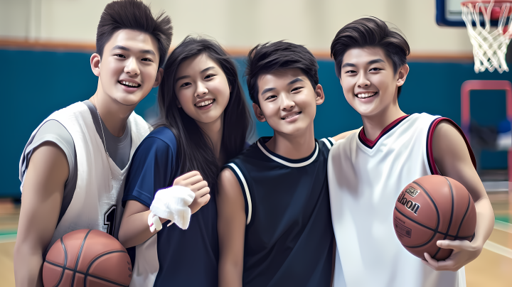 亚洲篮球少年团体照版权图片下载