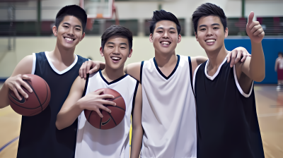 亚洲年轻篮球运动员合影