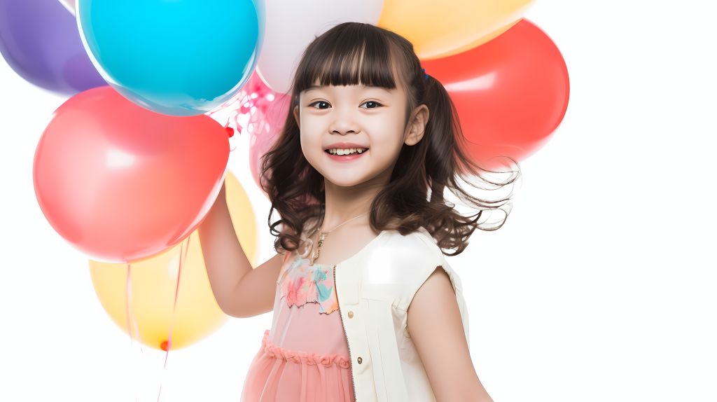 彩色气球与开心女孩摄影