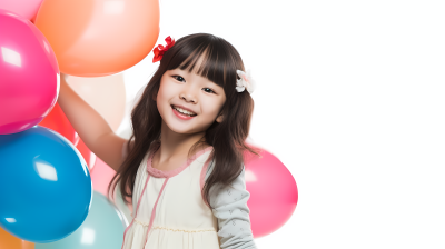 多彩气球的可爱亚洲女孩