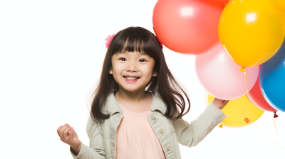 少女手持多彩气球的欢乐表情摄影图片