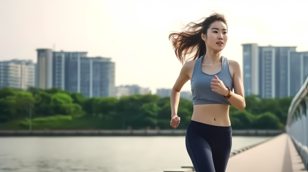 女孩户外慢跑锻炼真实高清图片