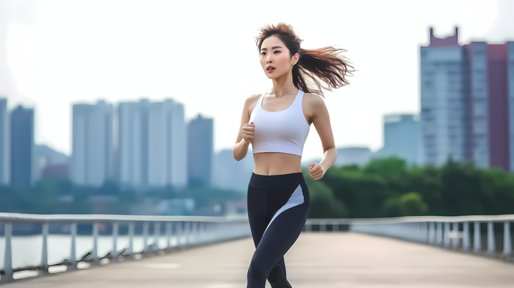 清新活力女孩户外慢跑高清实拍版权图片下载