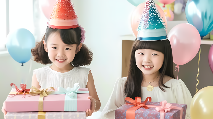 生日快乐可爱小女孩庆祝生日版权图片下载