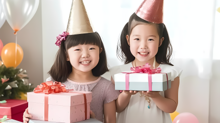 两个可爱的小女孩庆祝生日图片