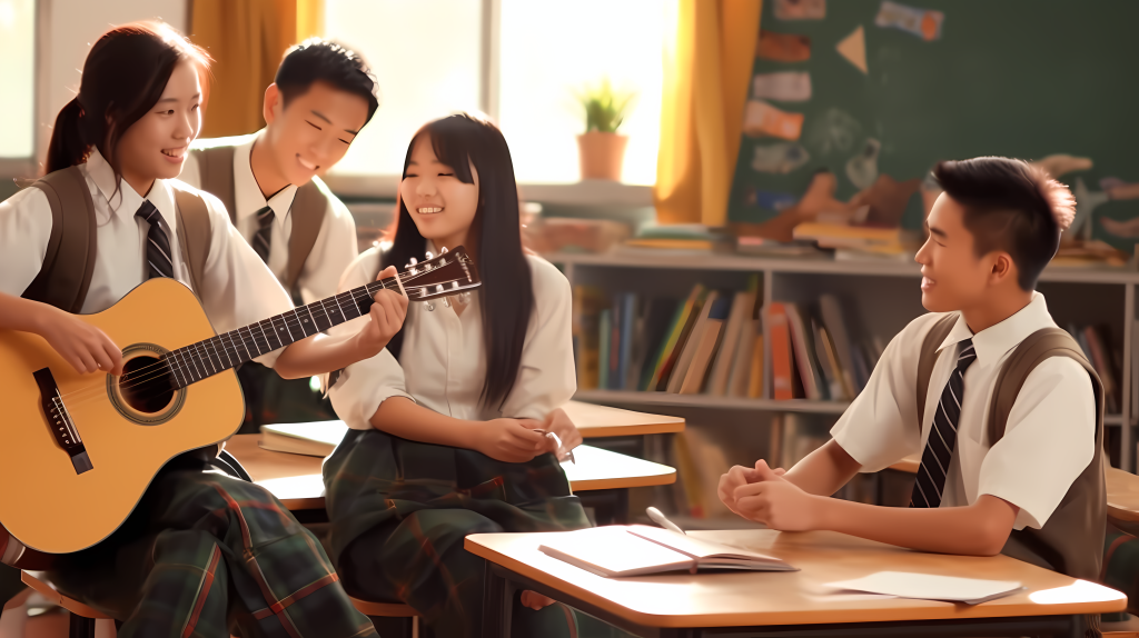 高中音乐课堂学生聊天高清图