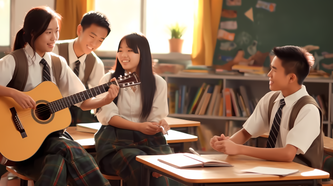 高中音乐课堂学生聊天高清图