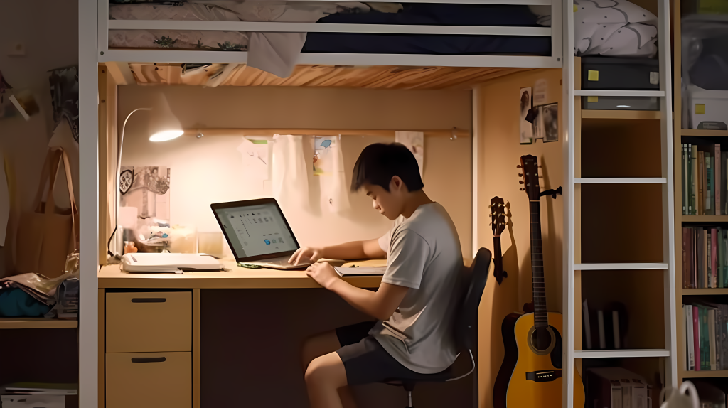 在宿舍学习的学生高清图