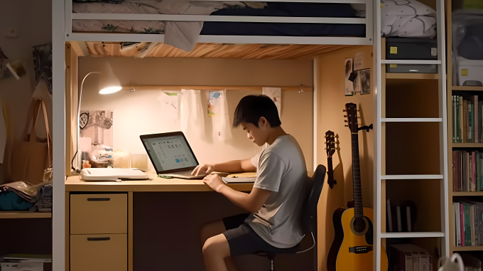 在宿舍学习的学生高清图