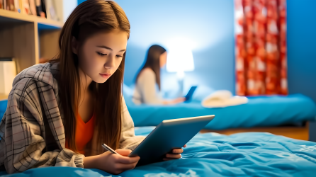 年轻女孩使用平板电脑高清图