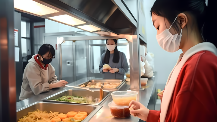 女学生餐厅排队等饭照片高清图版权图片下载