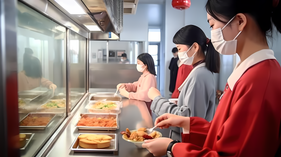 中国校园女生餐厅排队等餐高清图