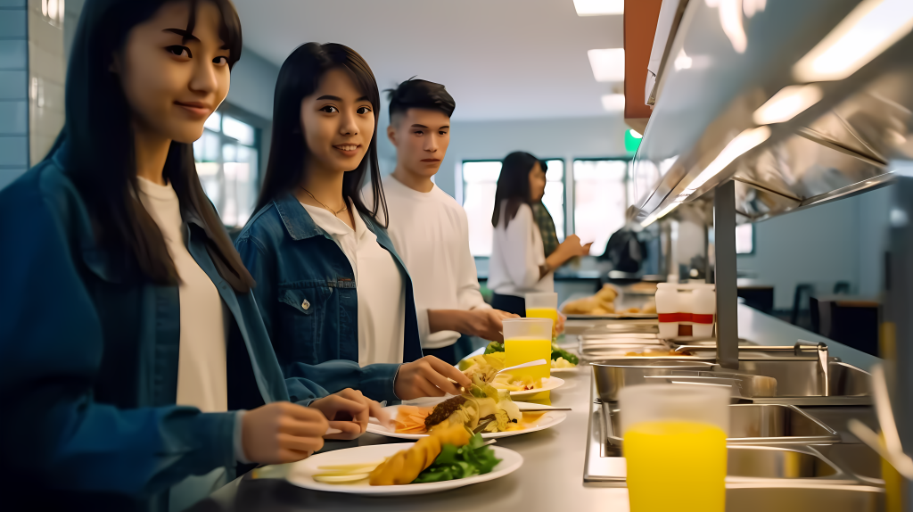 校园餐厅学生等待用餐高清图