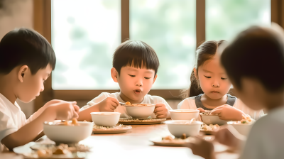 亚洲儿童用餐照片