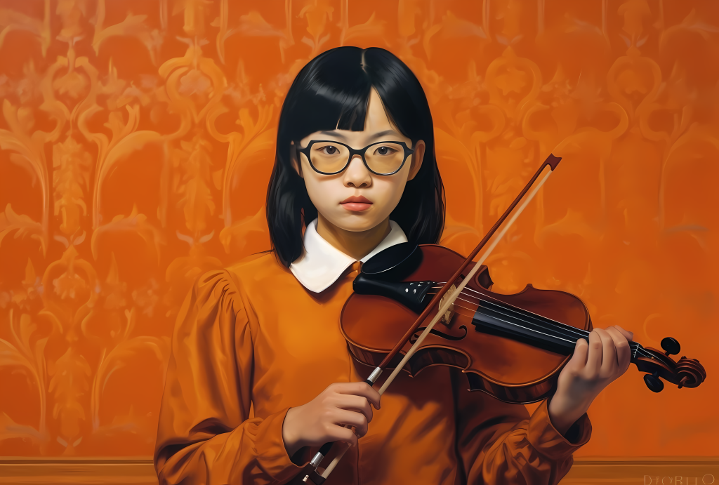 小提琴儿童在明亮背景下演奏版权图片下载