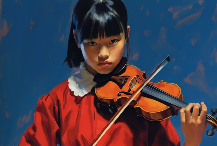 儿童模特拉小提琴版权图片下载